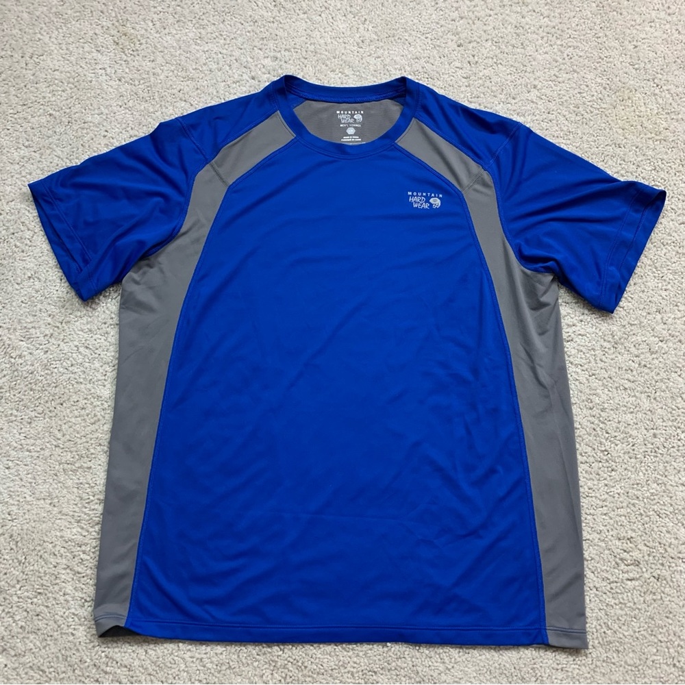 Men's MOUNTAIN HARDWEAR Blue & Gray CREW NECK Short Sleeved PERFORMANCE SHIRT  L